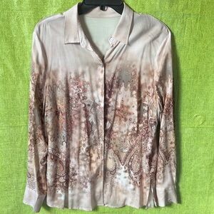 Elegant Paisley Button Down Shirt in Cream and Brown silk like